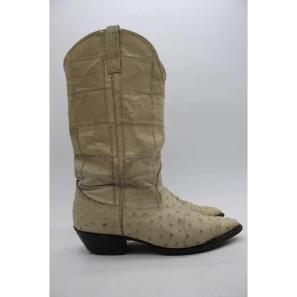 Nocona Men’s Cowboy Boots 7 EE Full Quill Ostrich Leather, Western, Cream/Ivory Men main image 4